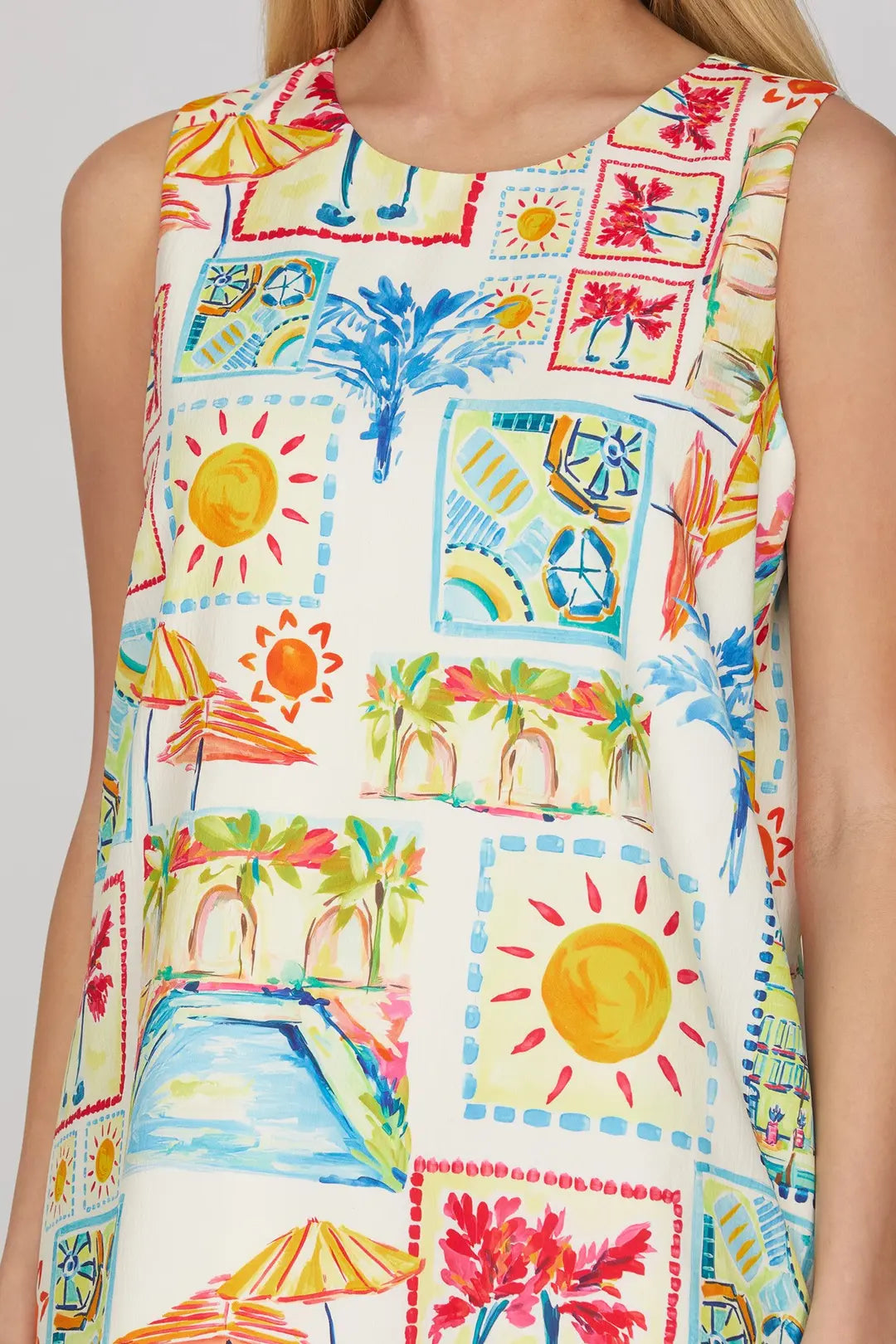 SLEEVELESS WOVEN PRINT A-LINE MINI DRESS - The Season Boutique