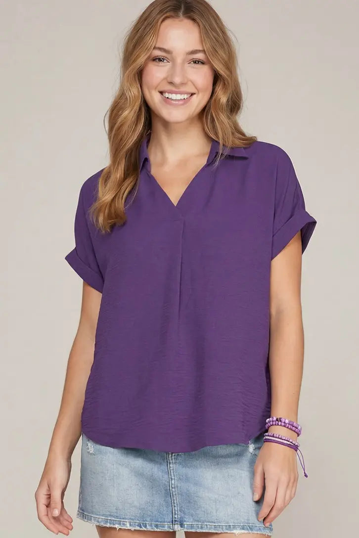 Collared Woven Top