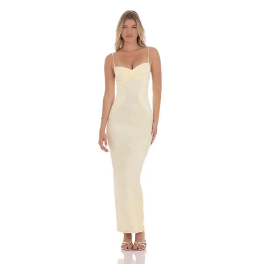 Lace Contour Maxi Dress in Yellow