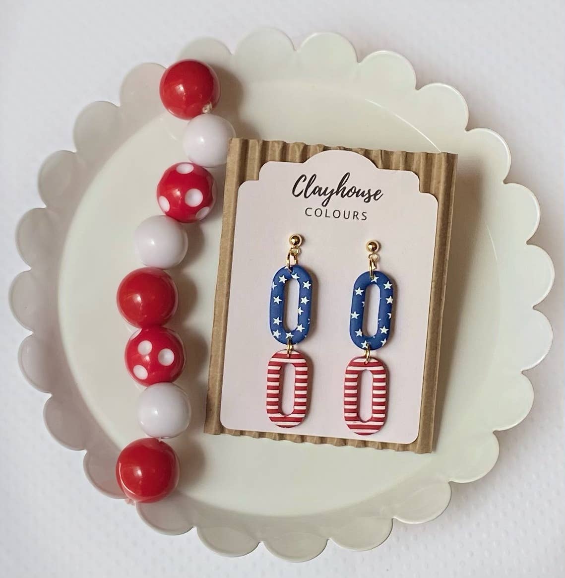 Red, White & Blue Clay Earrings: Bathing Suit