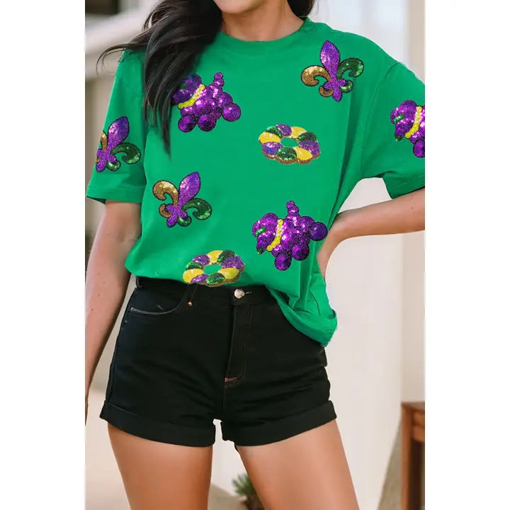 Mardi Gras Sequin Patch Graphic Tee