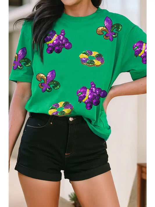 Mardi Gras Sequin Patched Graphic Tee