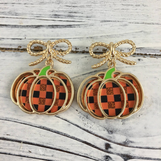 checkered pumpkin earrings