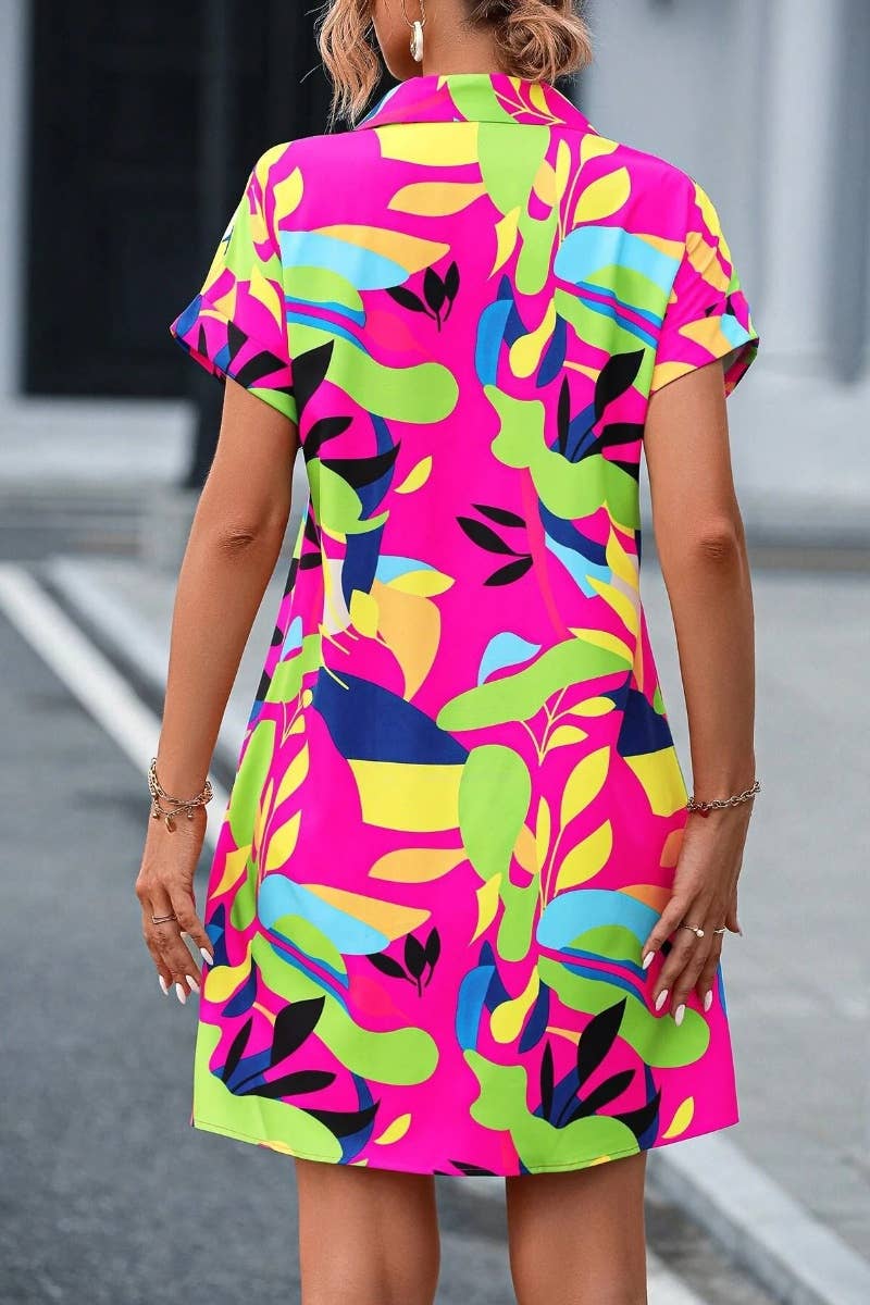 Summer Printed Short Sleeve Shirt Dress - The Season Boutique