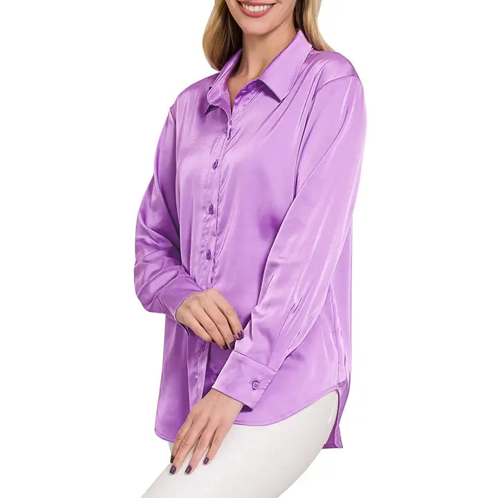 Satin Charmeuse Button Front Shirt