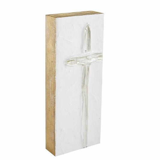 Tall Silver Cross Decorative Block