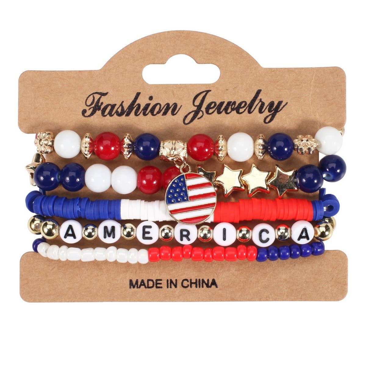 USA FLAG RED WHITE BLUE BEADED BRACELET - The Season Boutique