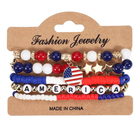 USA FLAG RED WHITE BLUE BEADED BRACELET