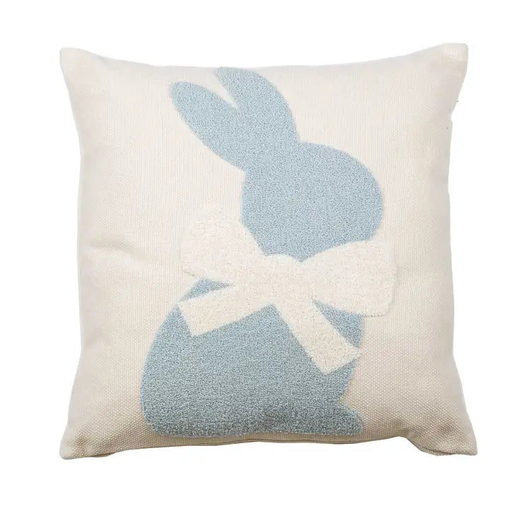 Embroidered Bunny Pillow - Blue