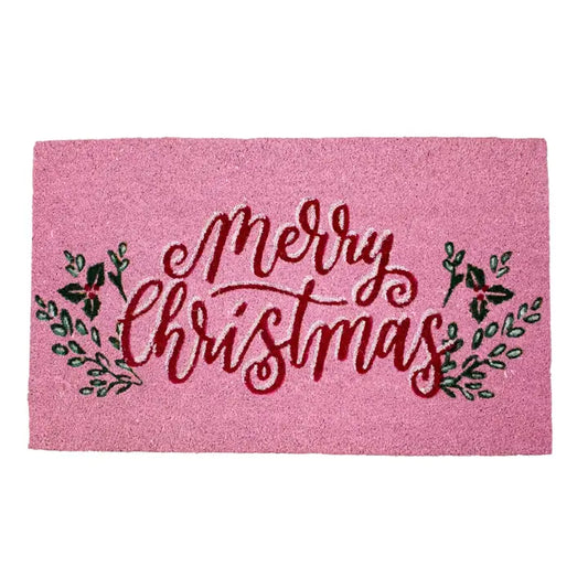 Merry Christmas Waltz Doormat Pink/Red/Green 18x30