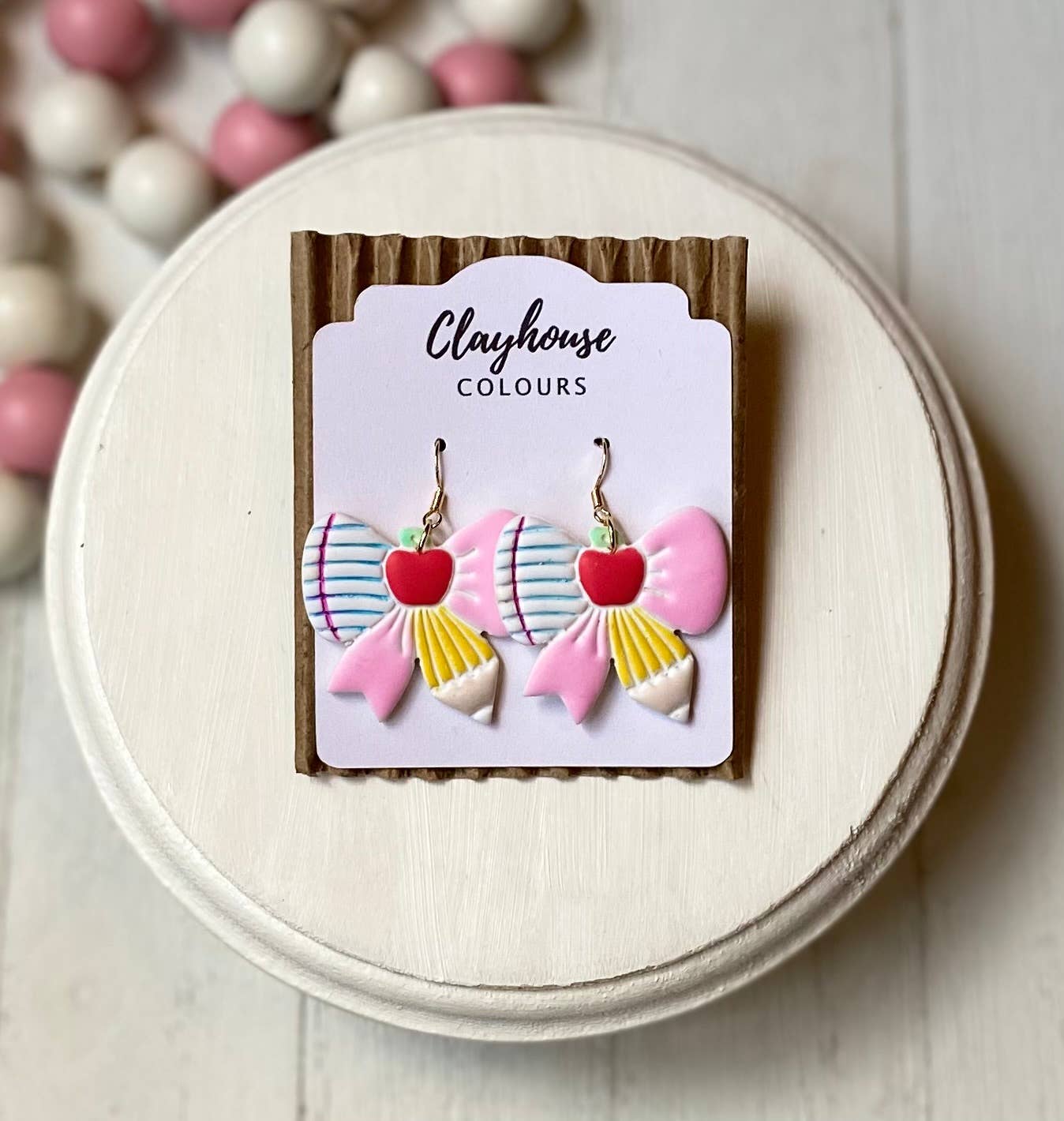Teacher Earrings : Multi Bow with Apple Center