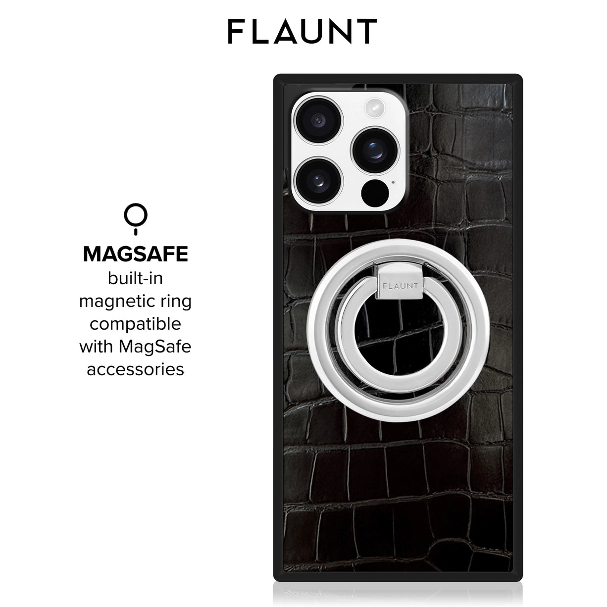 Black Crocodile Leather Magsafe Iphone Case