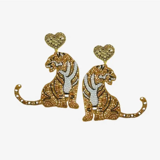 Gold Tiger Gameday Beaded Earrings