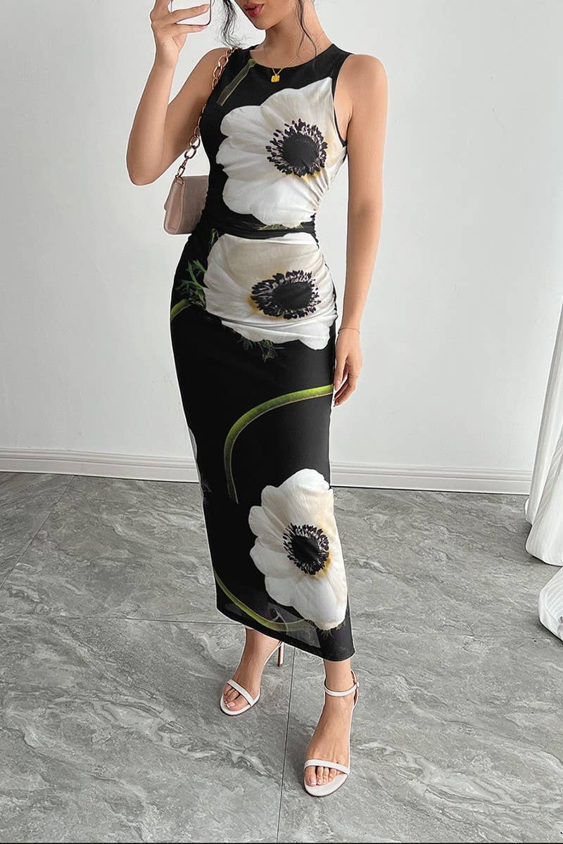 BLACK MESH FLORAL PRINT MAXI DRESS – The Season Boutique