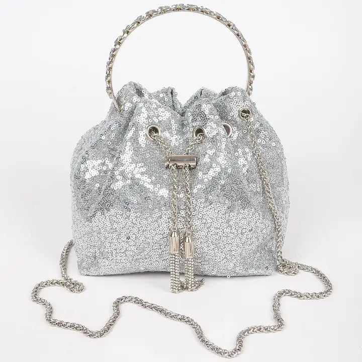 Sequins Bucket Bag W/Stone Handle