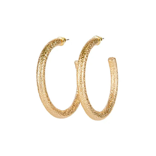 Mirlande Textured Hoop Earrings Gold 1.5"