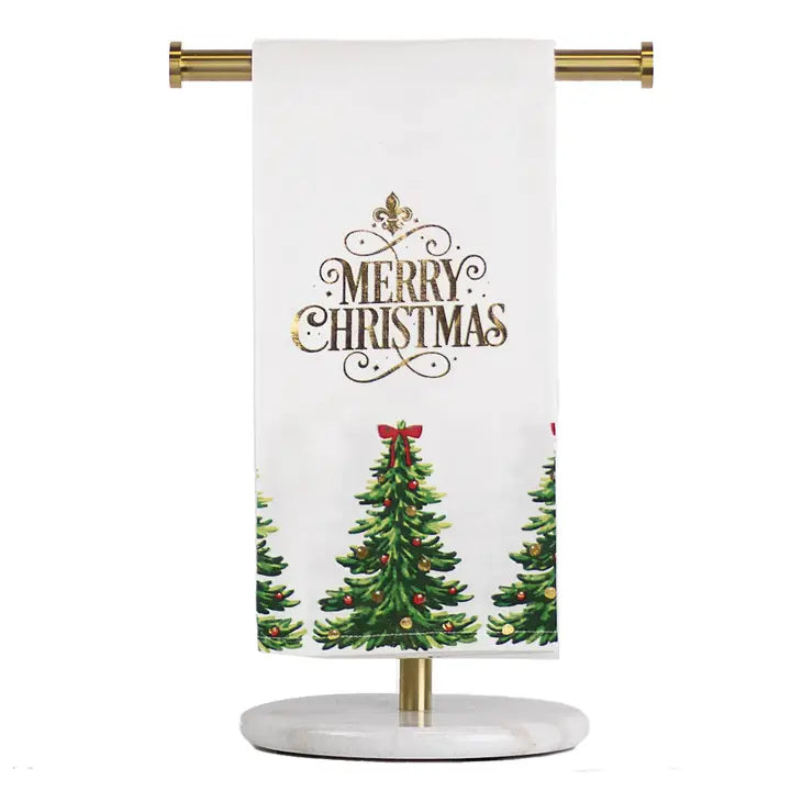 Noelle Merry Christmas Hand Towel White/Green/Gold 20x28