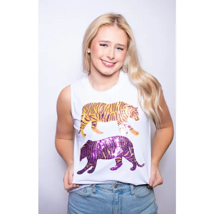 Double Trouble Tiger | Women's Sequin Design Tank