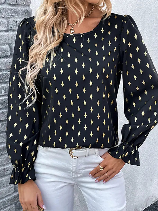Gold Stamp Black Puff Sleeve