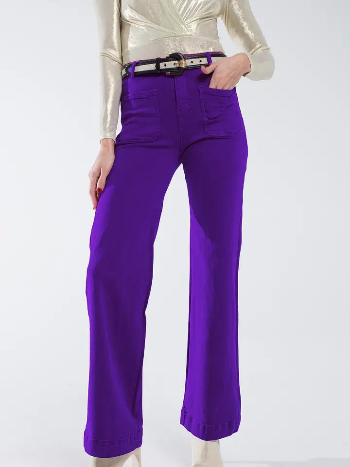 Purple Flair Jeans with Large Front Pockets - The Season Boutique