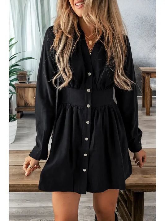 High Waist Long Sleeve Shirt Mini Dress