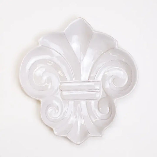 Embossed Fleur De Lis Plate Antique White 12x13