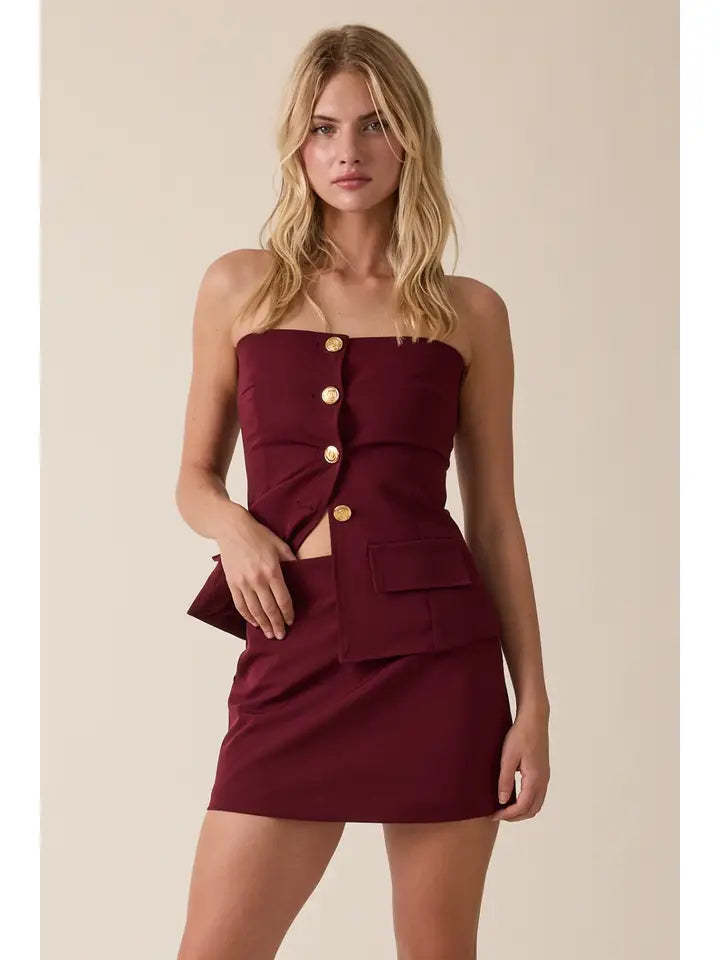 Button Down Tube Top & Mini Skort Set