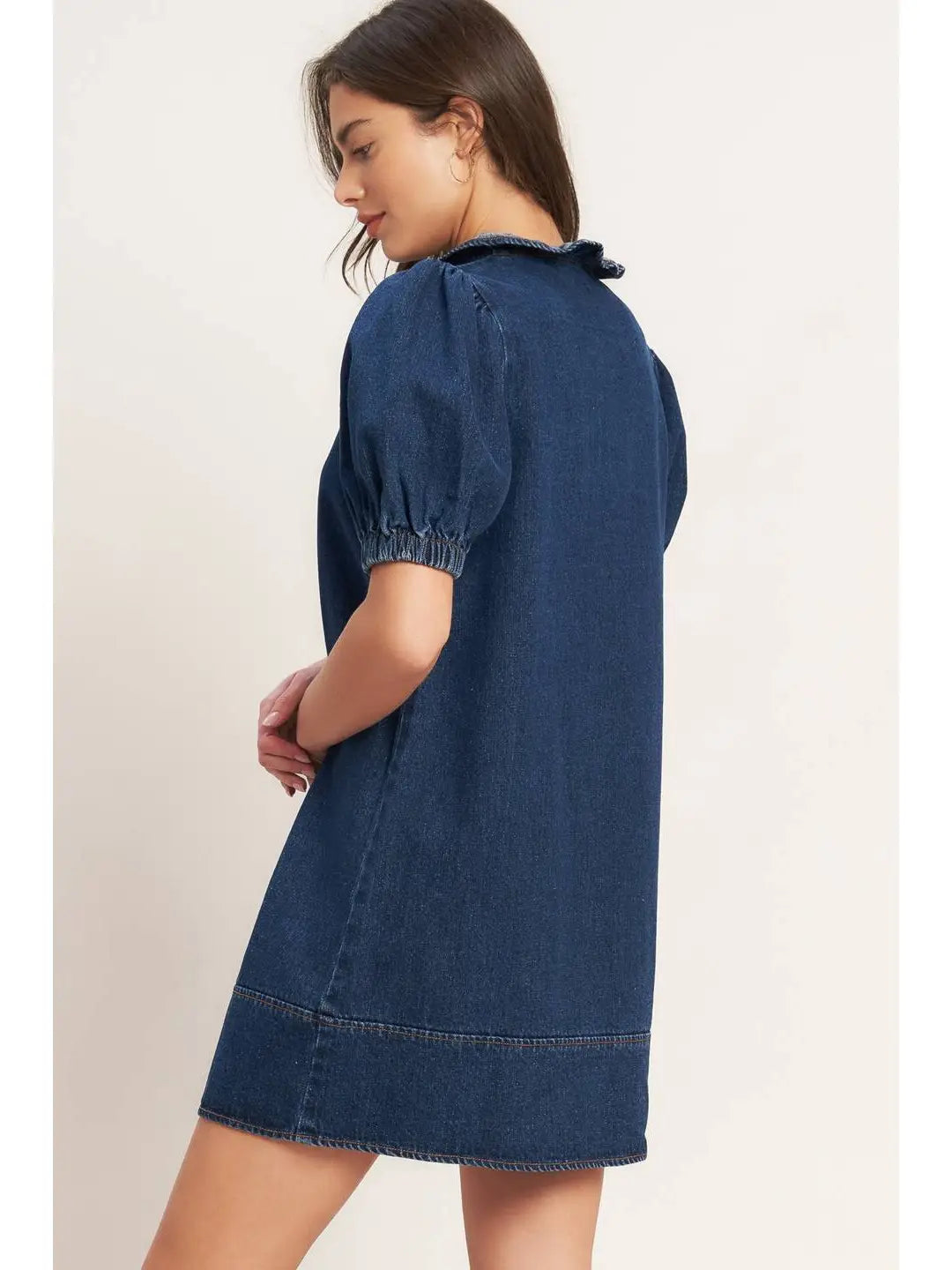 MODERN FOLK TOUCH DNIM MINI DRESS - The Season Boutique