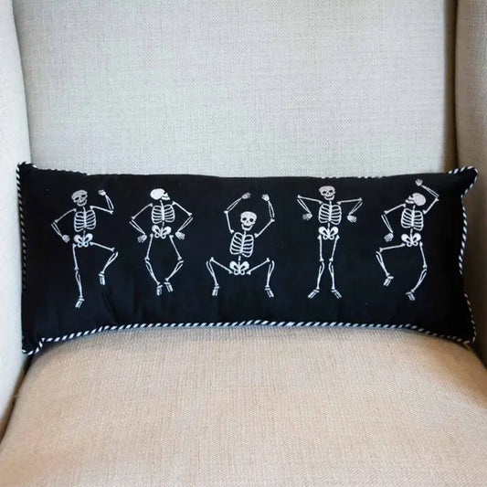 Dancing Skeletons Lumbar Pillow Black/White 10x24