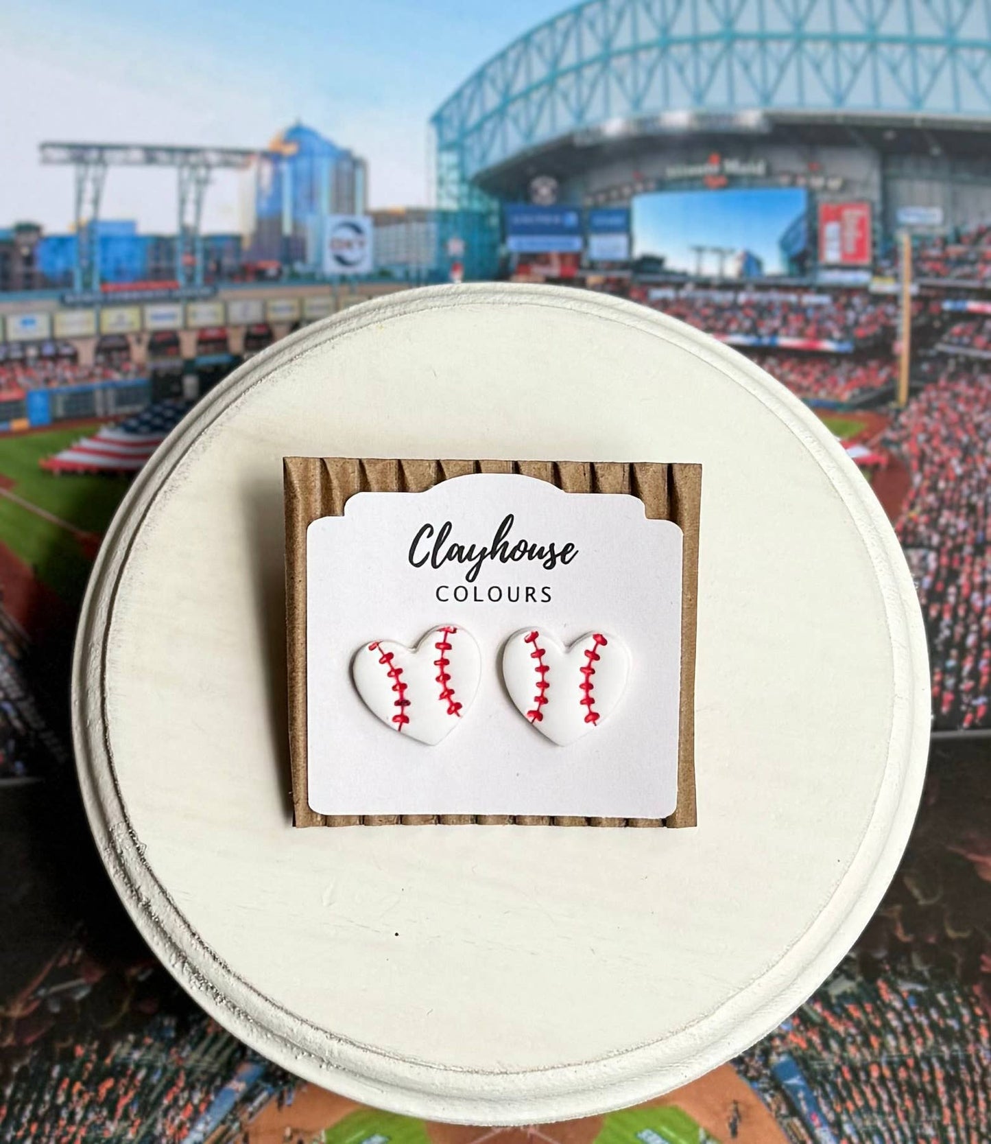 Astros Clay Earrings: Baseball Heart Studs - The Season Boutique