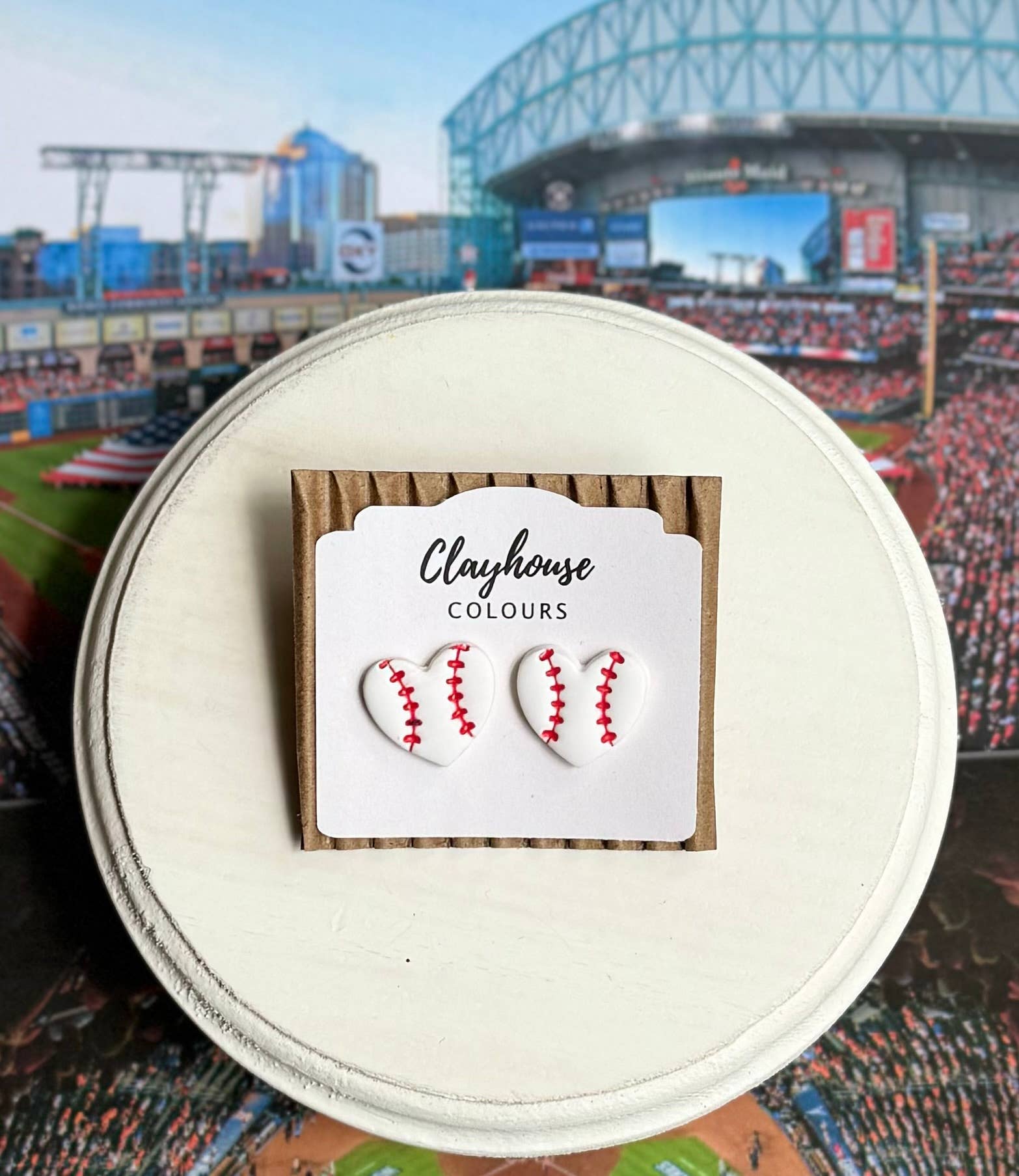 Astros Clay Earrings: Baseball Heart Studs - The Season Boutique