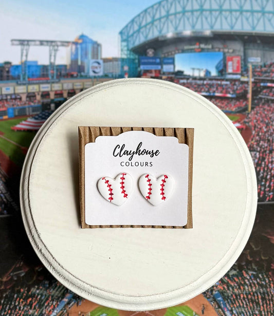 Astros Clay Earrings: Baseball Heart Studs - The Season Boutique