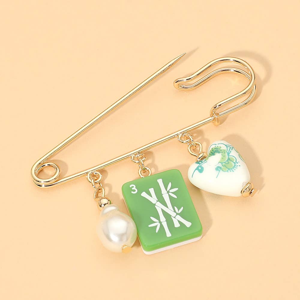 Mahjong Tile Charm Drop Safety Pin - The Season Boutique