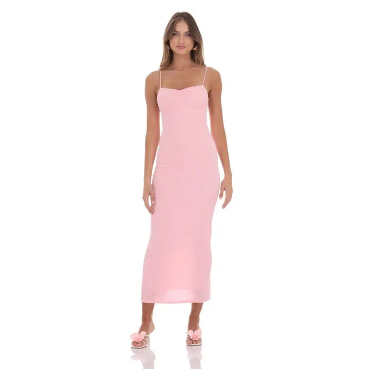 Crinkle Bodycon Maxi Dress in Pink