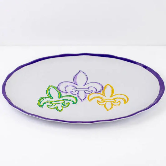 St. Charles Fleur De Lis Melamine Platter White/Purple/Yellow/Green 15.75x11.75"