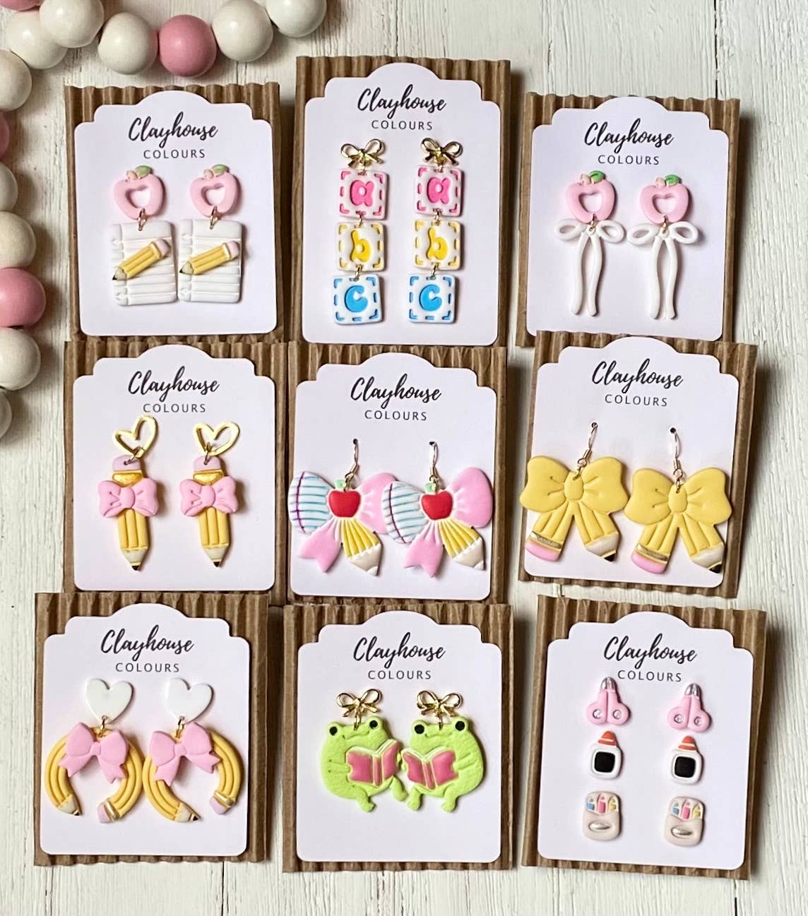 Teacher Earrings : Multi Bow with Apple Center