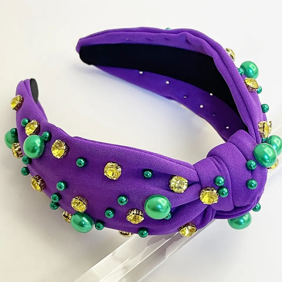 Mardi Gras Pearl & Rhinestone Knot Headband - The Season Boutique
