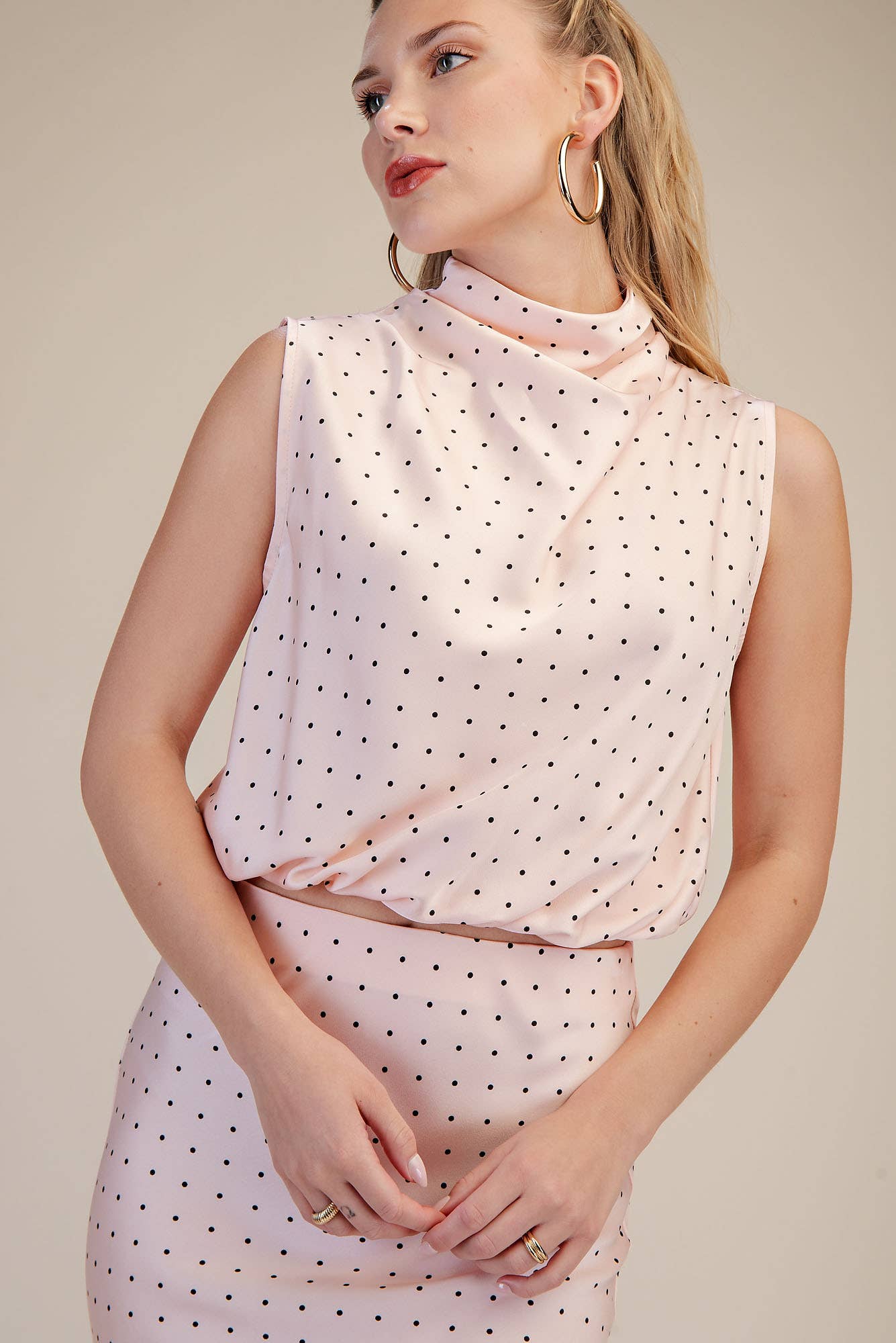 High Neck Sleeveless Polka Dot Top