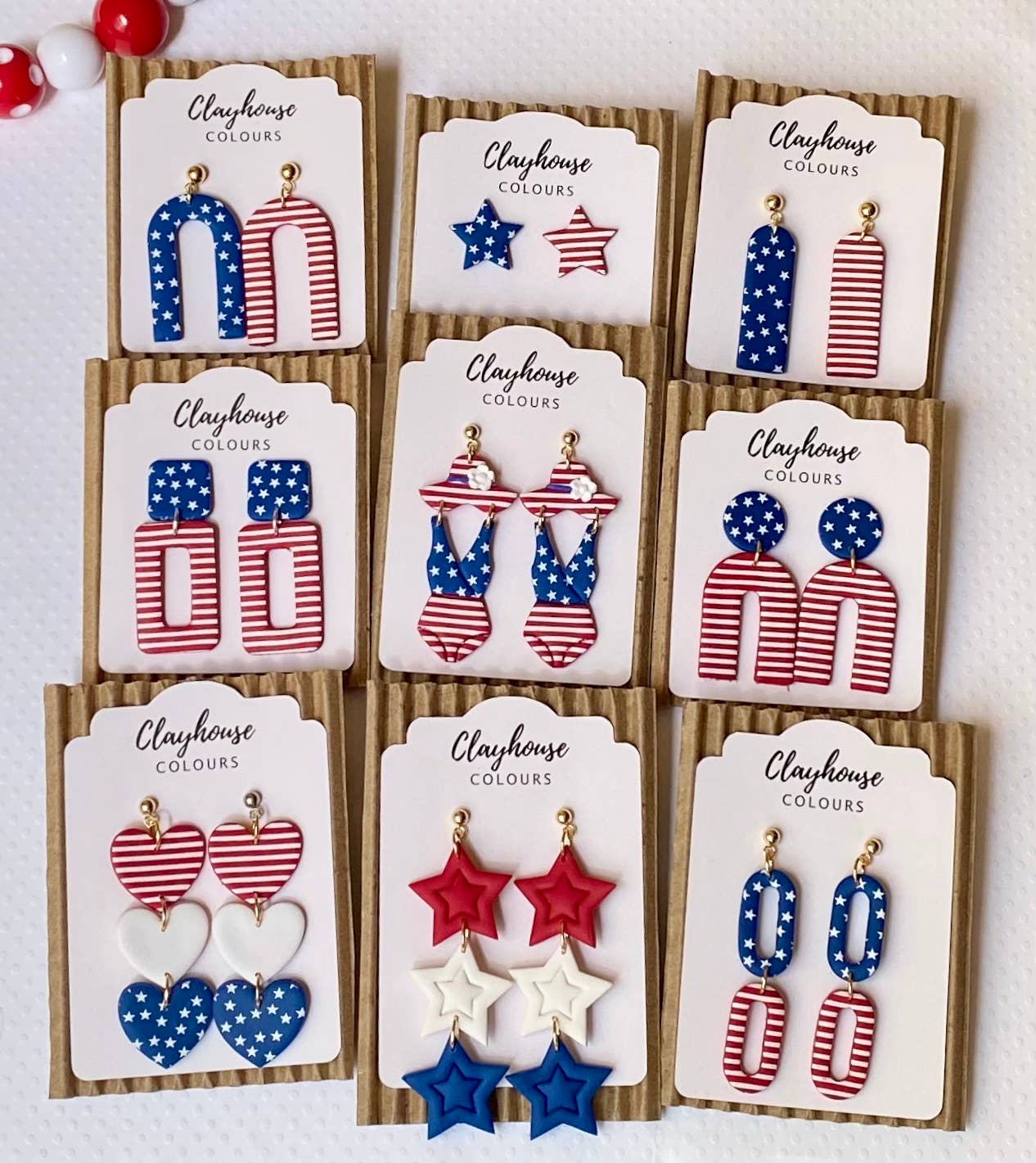Red, White & Blue Clay Earrings: Square Dangles - The Season Boutique
