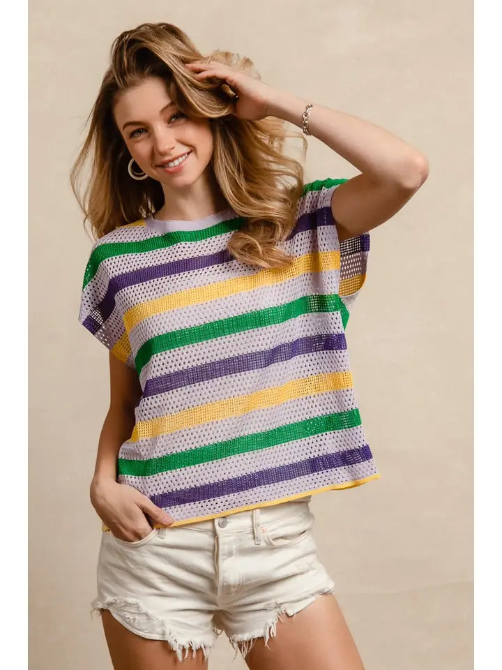 Mardi Gras Stripes Short Sleeve - The Season Boutique