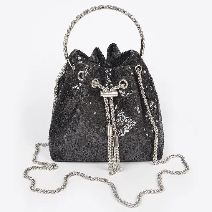 Sequins Bucket Bag W/Stone Handle