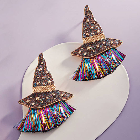Witch Hat with Tassel Earrings