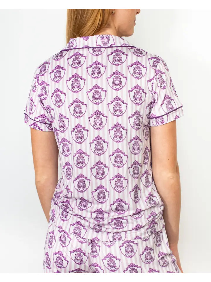 Gilded Tiger Short Sleeve Button Up Sleep Shirt