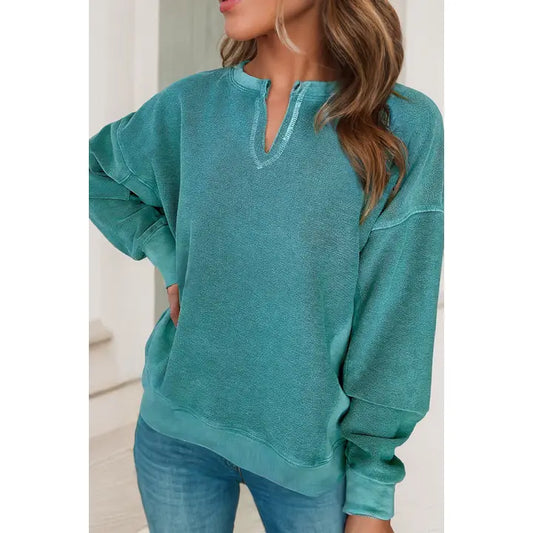 Solid Color V Neck Drop Shoulder Sweatshirt