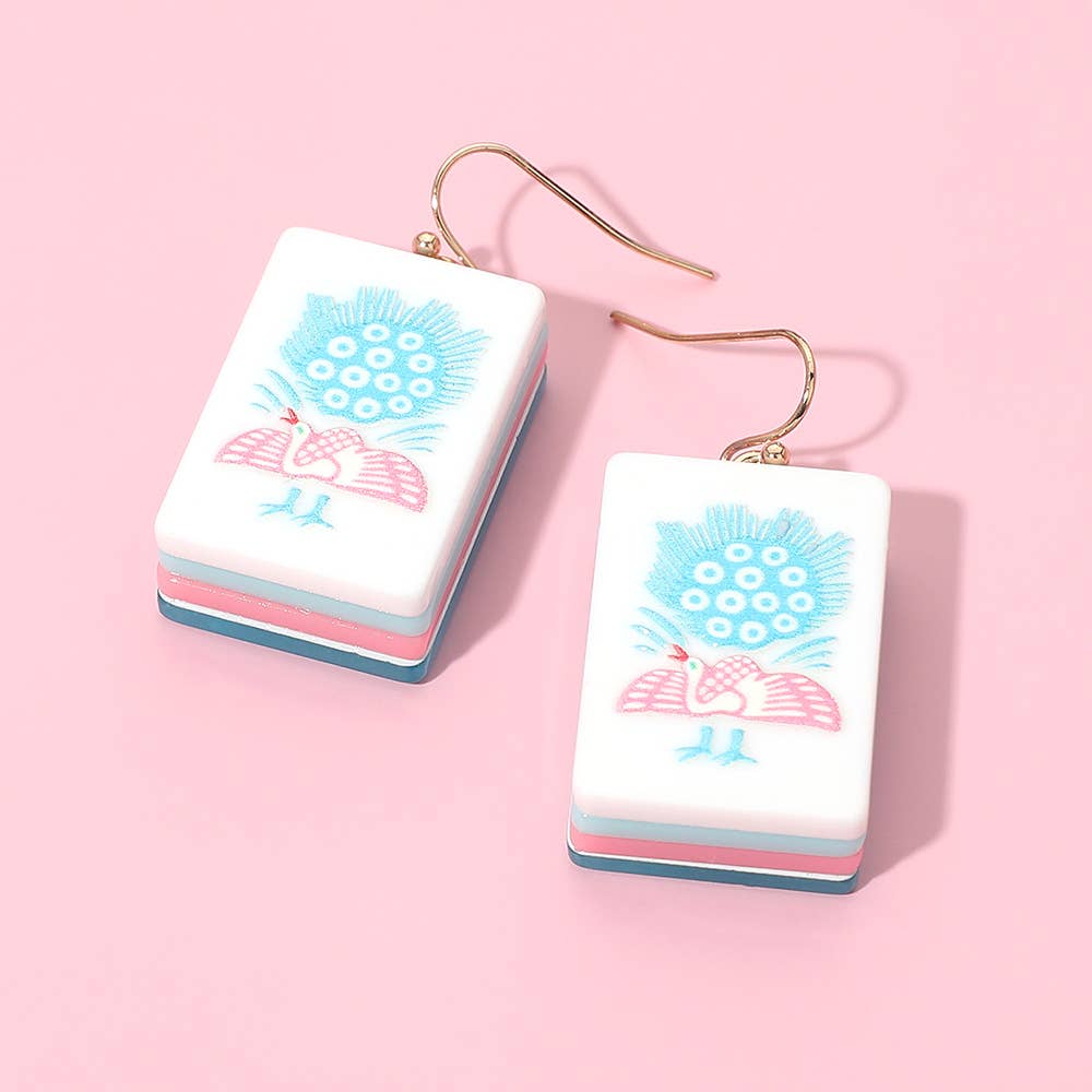 Mahjong Tile Drop Earrings Blue - The Season Boutique