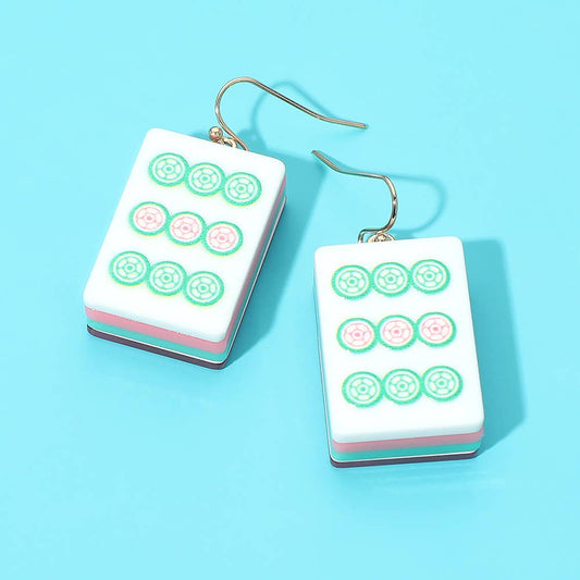 Mahjong Tile Drop Earrings Green - The Season Boutique