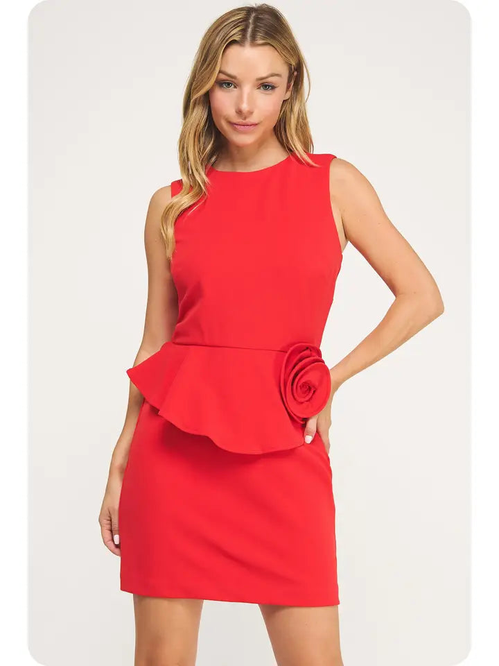 Rosette Stretch Peplum Mini Dress