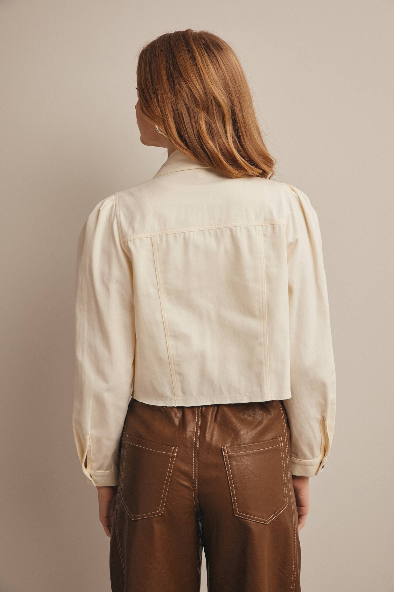 Lightweight Twill Puff-Sleeve Cropped Jacket - The Season Boutique