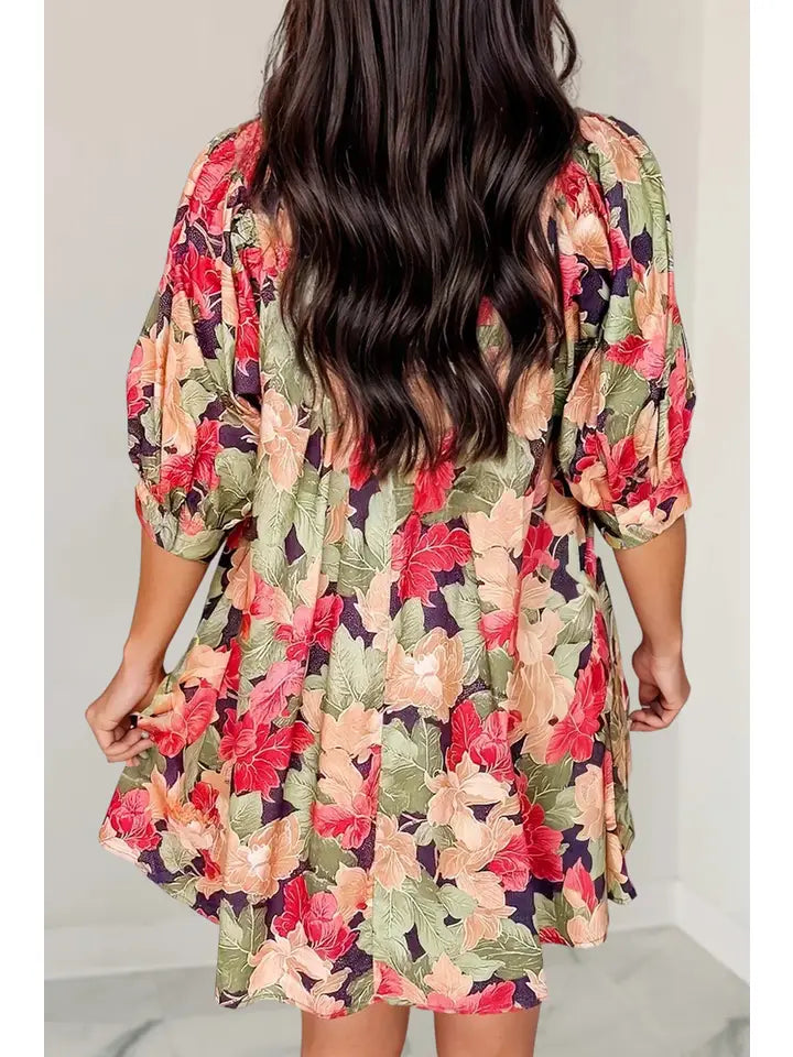 Floral Half Sleeve Mini Dress - The Season Boutique
