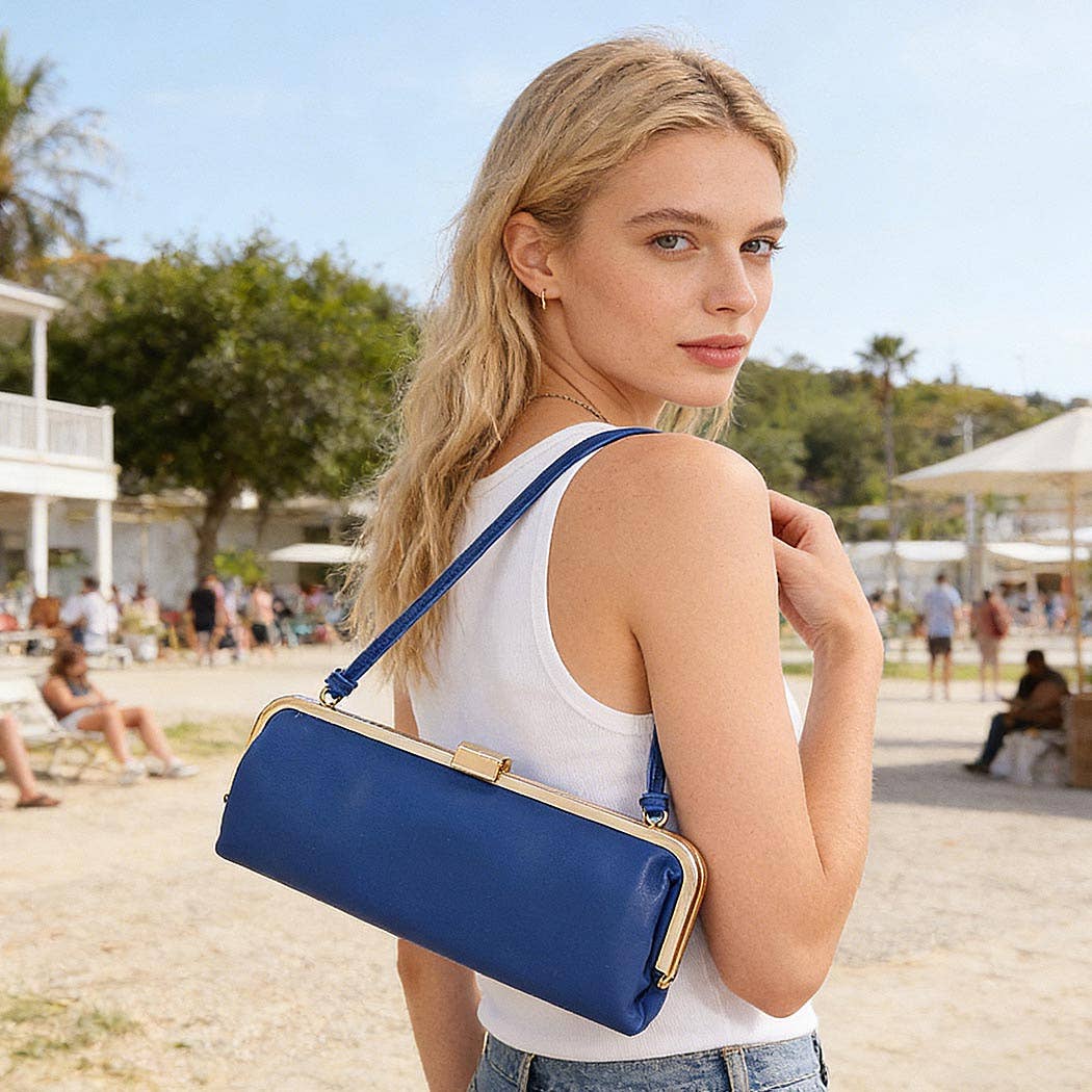 Faux Leather Frame Clutch